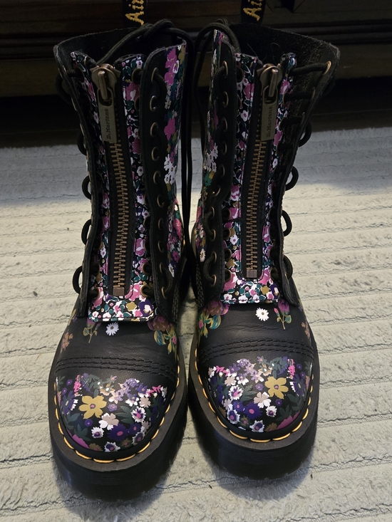 Dr. Martens Shoes - Dr. Martens Floral Black Leather Platform Boots - Black Floral